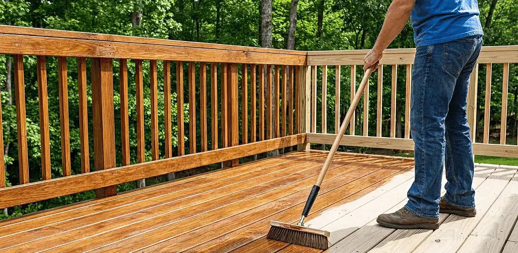 Deck staining and sealing application on a wood deck in Phoenix, AZ