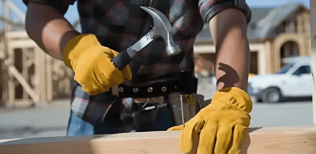 Handyman fixing wood trim with a hammer for home repairs in Phoenix, AZ