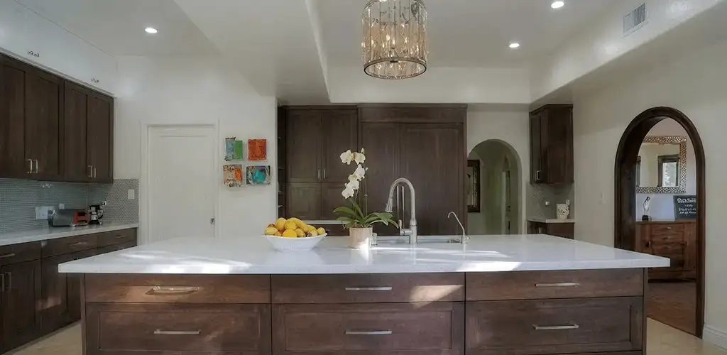 Cabinet refacing project with updated kitchen cabinets and island in Phoenix, AZ