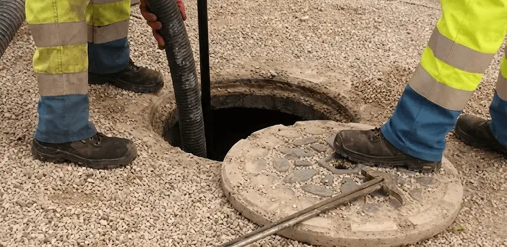 Drain cleaning crew clearing a sewer access point with professional equipment in Phoenix, AZ
