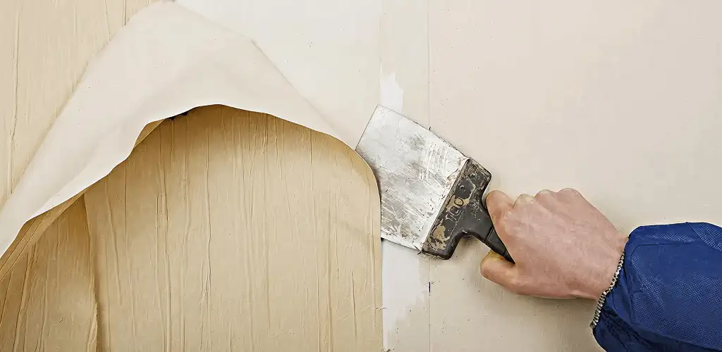 Handyman removing wallpaper with a scraper for wall preparation in Phoenix, AZ